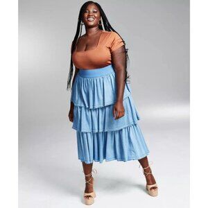 GooGoo for BAR III Skirt Tiered Chambray Ruffle Midi Boho Hippie Festival Sz 16W